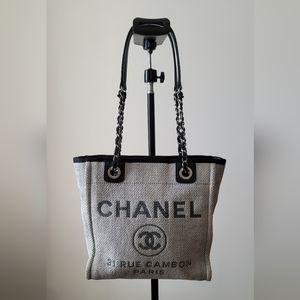 (SOLD) CHANEL Deauville Small Lurex Boucle Canvas Tote